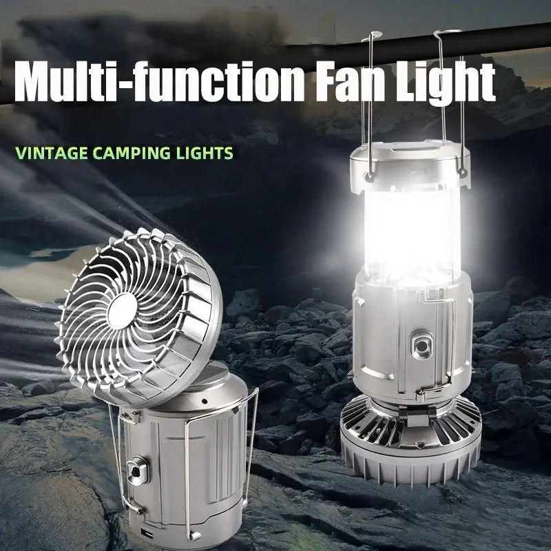Solar Portable Camping Lanterns Electric Fan 1500mAh LED Solar Power Hanging Tent Rechargeable Outdoor Emergency Lamp with Fan