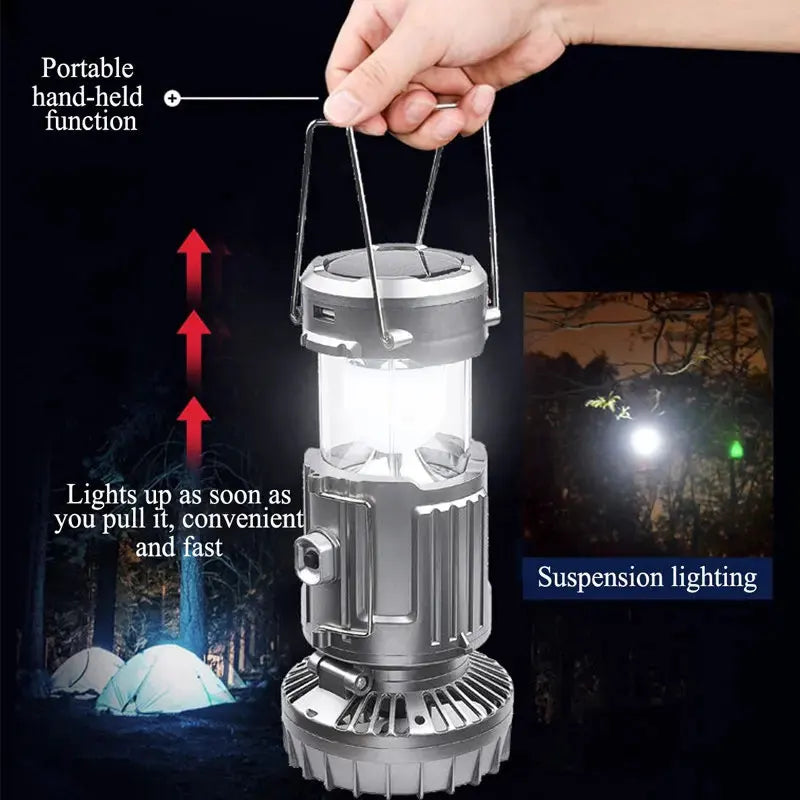 Solar Portable Camping Lanterns Electric Fan 1500mAh LED Solar Power Hanging Tent Rechargeable Outdoor Emergency Lamp with Fan